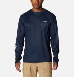 Columbia PFG Terminal Tackle Fish Star Long Sleeve Men's T-Shirt Navy | KUBNXZ-942