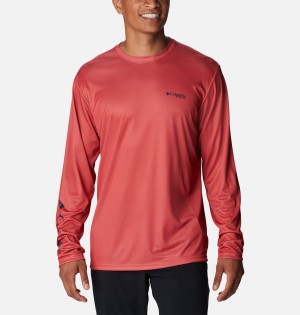 Columbia PFG Terminal Tackle Fish Star Long Sleeve Men's T-Shirt Red | NLQOWU-612