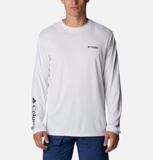 Columbia PFG Terminal Tackle Fish Star Long Sleeve Men's T-Shirt White | PQAFGB-379
