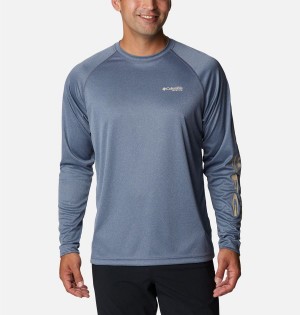 Columbia PFG Terminal Tackle Heather Long Sleeve Men's T-Shirt Blue | WVQMTG-581