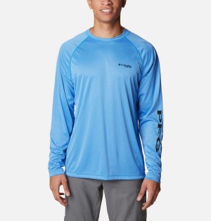 Columbia PFG Terminal Tackle Heather Long Sleeve Men's T-Shirt Blue | HITMYO-920