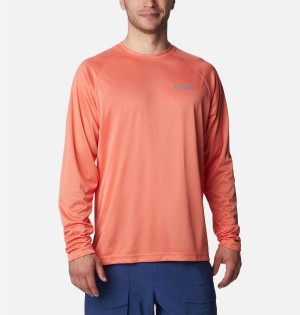Columbia PFG Terminal Tackle Heather Long Sleeve Men's T-Shirt Orange | PTWSCY-095