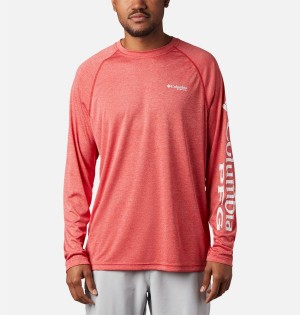 Columbia PFG Terminal Tackle Heather Long Sleeve Men's T-Shirt Red | JUYMOS-095