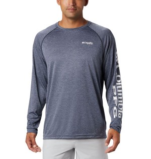 Columbia PFG Terminal Tackle Heather Long Sleeve Men's T-Shirt Blue | TKIOUF-925