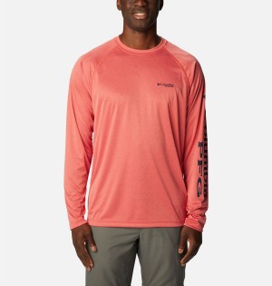 Columbia PFG Terminal Tackle Heather Long Sleeve Men's T-Shirt Red | VRAKMY-627