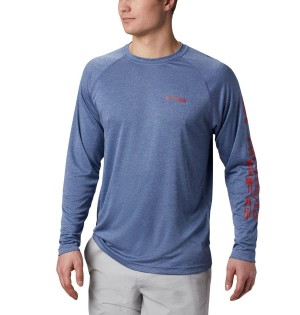 Columbia PFG Terminal Tackle Heather Long Sleeve Men's T-Shirt Blue | YBZSTJ-471