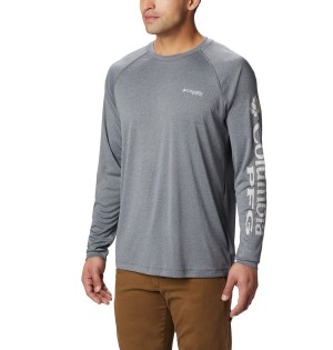 Columbia PFG Terminal Tackle Heather Long Sleeve Men's T-Shirt Grey | QDKVZA-367