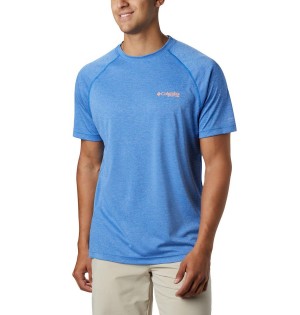 Columbia PFG Terminal Tackle Heather Short Sleeve Men's T-Shirt Blue | EKCTVY-204