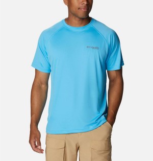 Columbia PFG Terminal Tackle Heather Short Sleeve Men's T-Shirt Blue | SHJMAG-183