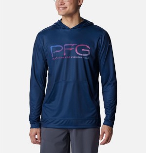 Columbia PFG Terminal Tackle Hooks Men's Hoodie Blue | ZQLAGE-619
