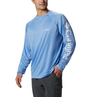 Columbia PFG Terminal Tackle Long Sleeve Men's T-Shirt Blue | GMQKRO-781