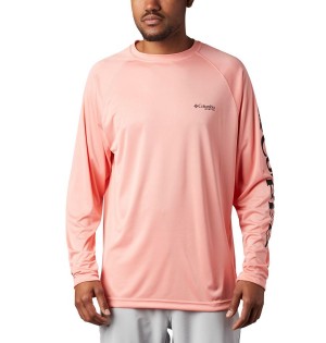 Columbia PFG Terminal Tackle Long Sleeve Men's T-Shirt Pink | VBKQCE-019