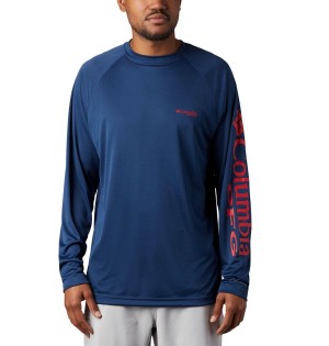 Columbia PFG Terminal Tackle Long Sleeve Men's T-Shirt Blue | AVUBEO-136