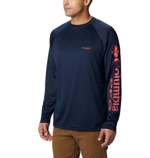 Columbia PFG Terminal Tackle Long Sleeve Men's T-Shirt Navy | QLUZKC-642