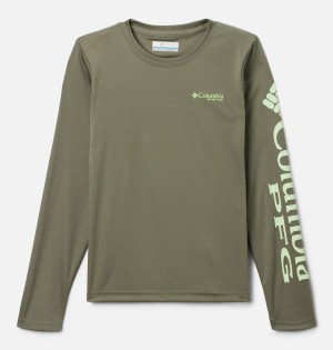 Columbia PFG Terminal Tackle Long Sleeve Kids' T-Shirt Green | WHDXLQ-649