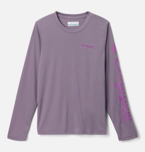 Columbia PFG Terminal Tackle Long Sleeve Kids' T-Shirt Purple | NJDEYC-504
