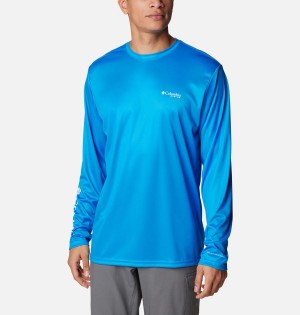 Columbia PFG Terminal Tackle Statetriot Long Sleeve Men's T-Shirt Blue | JSFHKA-468
