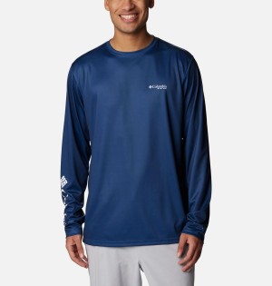 Columbia PFG Terminal Tackle Statetriot Long Sleeve Men's T-Shirt Blue | HXCIWG-978