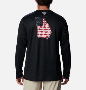 Columbia PFG Terminal Tackle Statetriot Long Sleeve Men's T-Shirt Black | HCRPAT-028