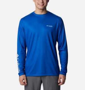 Columbia PFG Terminal Tackle Statetriot Long Sleeve Men's T-Shirt Blue | KIYXEB-406