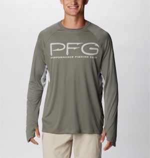 Columbia PFG Terminal Tackle Vent Long Sleeve Men's T-Shirt Green | ZCDGAU-081