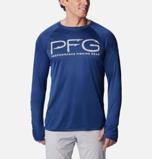Columbia PFG Terminal Tackle Vent Long Sleeve Men's T-Shirt Blue | GBHDZJ-742