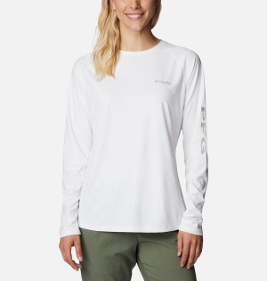 Columbia PFG Tidal Deflector Long Sleeve Women's T-Shirt White | JWMAEG-564