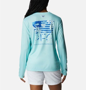 Columbia PFG Tidal Fish Star Long Sleeve Women's T-Shirt Blue | QNHFVR-086