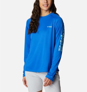 Columbia PFG Tidal II Long Sleeve Women's T-Shirt Blue | MIPFWA-019