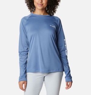 Columbia PFG Tidal II Long Sleeve Women's T-Shirt Blue | DYSXCE-403