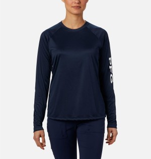 Columbia PFG Tidal II Long Sleeve Women's T-Shirt Navy | TIFJZX-310