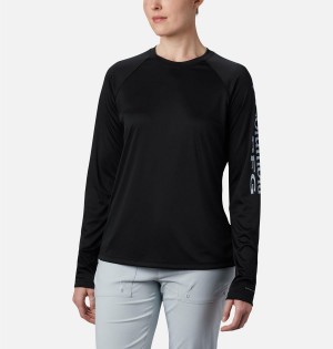 Columbia PFG Tidal II Long Sleeve Women's T-Shirt Black | LKYZGX-602