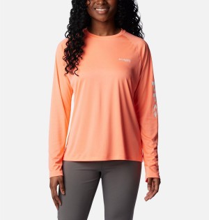 Columbia PFG Tidal II Long Sleeve Women's T-Shirt Coral | LNWGIQ-306