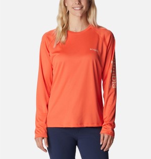Columbia PFG Tidal II Long Sleeve Women's T-Shirt Coral | PBQDIM-217