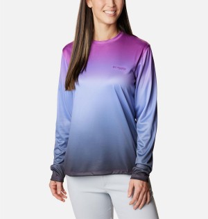 Columbia PFG Tidal Isle Rise Fade Long Sleeve Women's T-Shirt Blue | UMPWVB-315