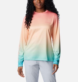 Columbia PFG Tidal Isle Rise Fade Long Sleeve Women's T-Shirt Coral | RIOYGK-049