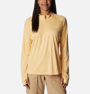 Columbia PFG Tidal Quarter Zip Long Sleeve Women's T-Shirt Yellow | SGIHFC-204