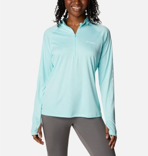 Columbia PFG Tidal Quarter Zip Long Sleeve Women's T-Shirt Turquoise | RFEWKH-436