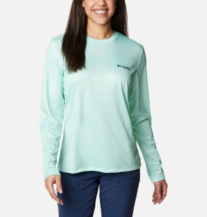 Columbia PFG Tidal Tri-Sail Long Sleeve Women's T-Shirt Green | WMZQGI-782