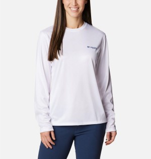 Columbia PFG Tidal Tri-Sail Long Sleeve Women's T-Shirt White | MRGKJN-136
