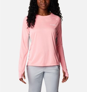 Columbia PFG Tidal Vent Long Sleeve Women's T-Shirt Pink | WYZXBR-836
