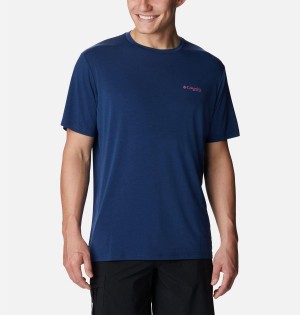Columbia PFG Triangle Fill Tech Men's T-Shirt Blue | OLCWBP-163