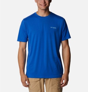 Columbia PFG Triangle Fill Tech Men's T-Shirt Blue | CSIAXD-265