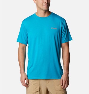 Columbia PFG Triangle Fill Tech Men's T-Shirt Turquoise | GMPQVI-946