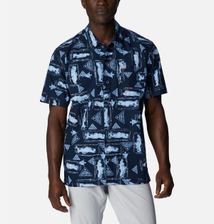 Columbia PFG Trollers Best Short Sleeve Men's Shirt Navy | XNIPVJ-631