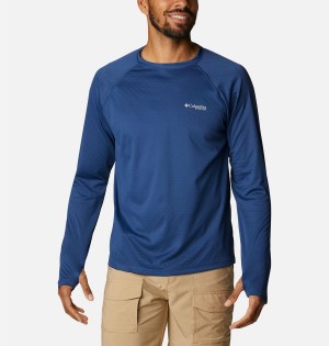 Columbia PFG Zero Rules Ice Long Sleeve Men's T-Shirt Blue | ZQTLVX-198