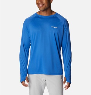Columbia PFG Zero Rules Ice Long Sleeve Men's T-Shirt Blue | VXNWLQ-825
