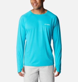 Columbia PFG Zero Rules Ice Long Sleeve Men's T-Shirt Turquoise | EZBDVY-075