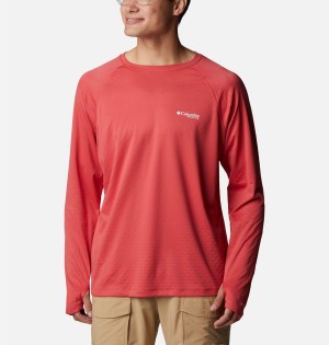 Columbia PFG Zero Rules Ice Long Sleeve Men's T-Shirt Red | QWLRYK-543