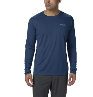 Columbia PFG Zero Rules Long Sleeve Men's T-Shirt Blue | ZCXYUV-870